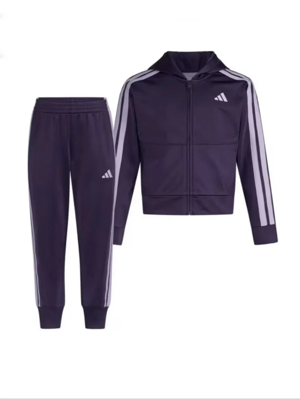 EUC Adidas Kids' 2 Piece Tracksuit Set, Jacket and Jogger Size 5 Dark Purple